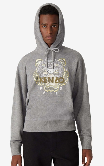 Kenzo Men 'tiger' Hooded Sweatshirt Dove Grey